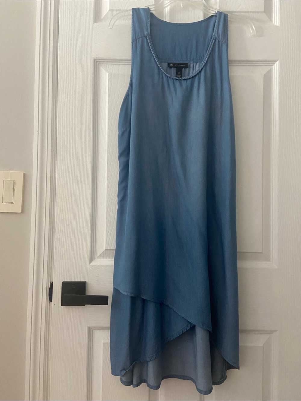 INC International Concepts Dusty Blue Sleeveless Layered-Hem Dress